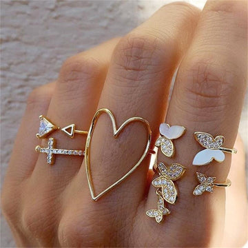 Bohemian Geometric Rings Sets Crystal Star Moon Flower Butterfly Constellation Knuckle Finger Ring Set For Women Fashion Jewelry daiiibabyyy